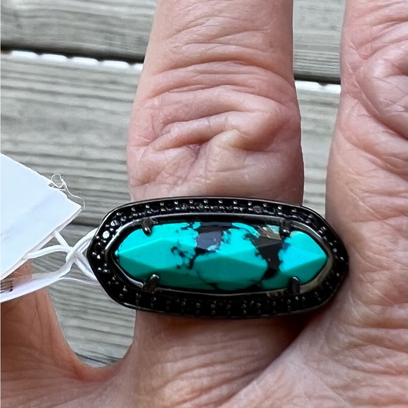 NWT Kendra Scott Arielle Ring Variegated Turquoise & Gunmetal SUPER RARE Perfect - Picture 11 of 14
